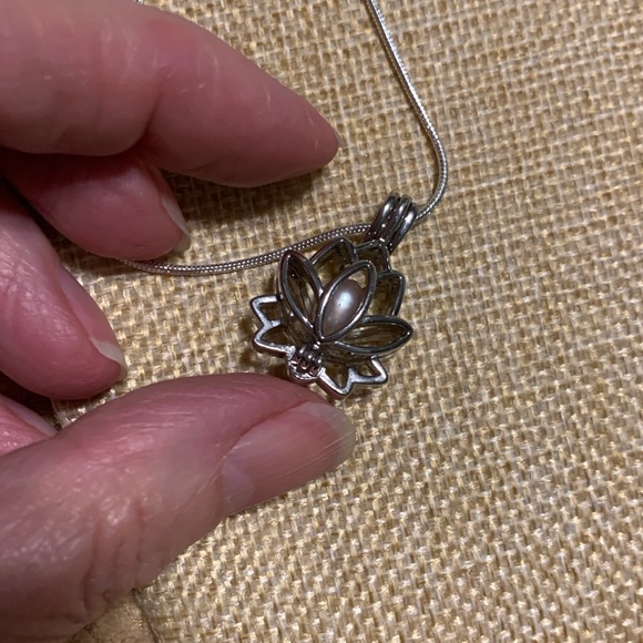 Lotus cage necklace with genuine pearl inside. - Picture 3 of 5